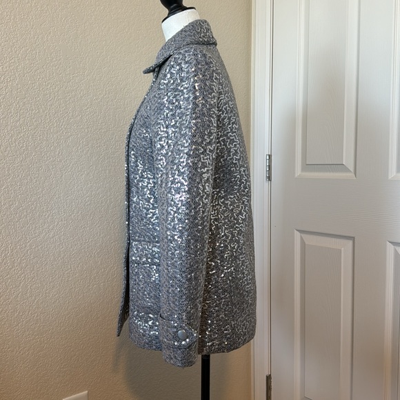 Alice + Olivia “Teagler” Silver Sequin Coat Size S - Picture 3 of 15